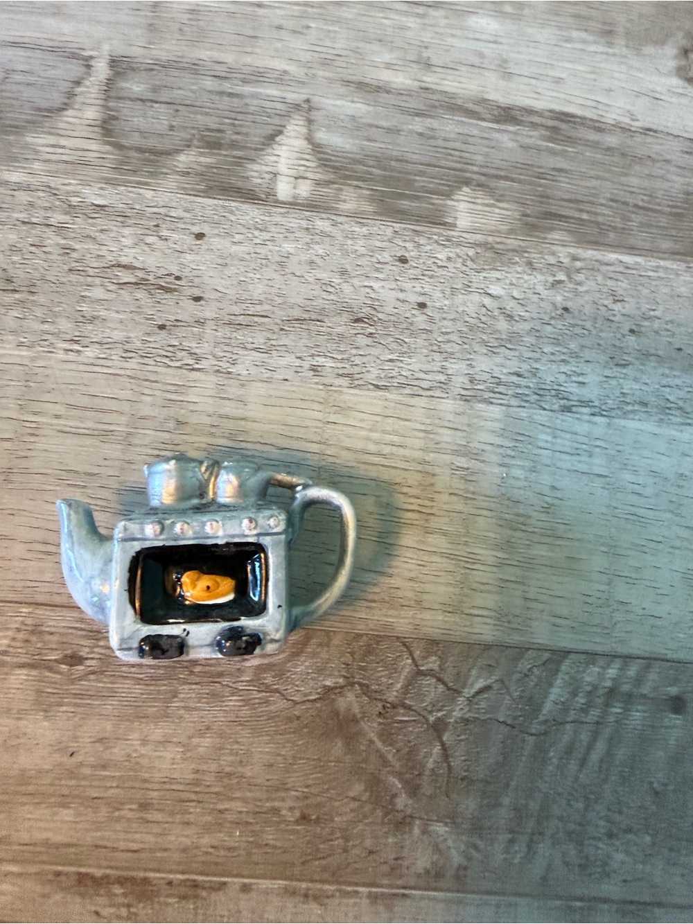 Gray Ceramic Teapot Charm with Yellow Accent - Electronics Accessory